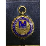 SILVER AND ENAMEL SOUTH BIRMINGHAM SCHOOLS FOOTBALL ASSOCIATION MEDALLION IN CASE