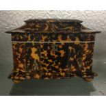 REGENCY BLONDE TORTOISE SHELL SERPENTINE TEA CADDY ON BUN FEET