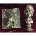 BRONZE BUST OF VOLTAIRE ON A MARBLE STEPPED PLINTH 22CM H APPROX