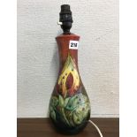 MOORCROFT BALUSTER TABLE LAMP IMPRESSED MOORCROFT WITH PAPER LABEL 36CM H APPROX