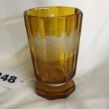 BOHEMIAN AMBER PANELLED ETCHED LIBERICH LIBEINFLEIN GLASS