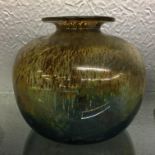 20TH CENTURY GLOBULAR GLASS FLECKED VASE WITH STAMPED PONTIL BASE 16.