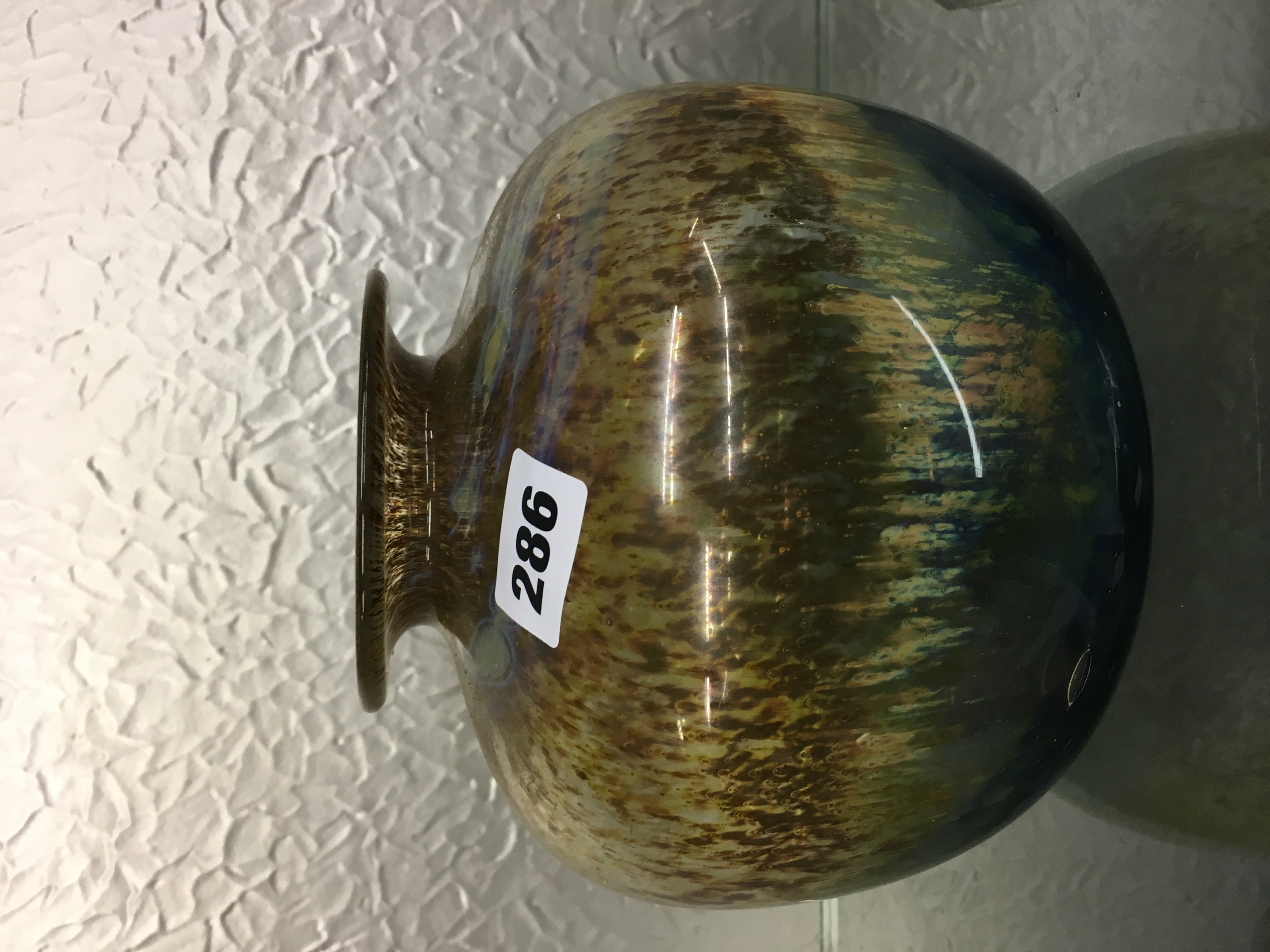 20TH CENTURY GLOBULAR GLASS FLECKED VASE WITH STAMPED PONTIL BASE 16. - Image 3 of 3