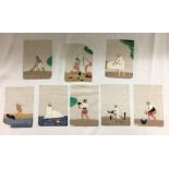 SERIES OF EIGHT MID 19TH CENTURY COMPANY SCHOOL WATERCOLOURS ON MICA DEPICTING SCENES FROM EVERYDAY