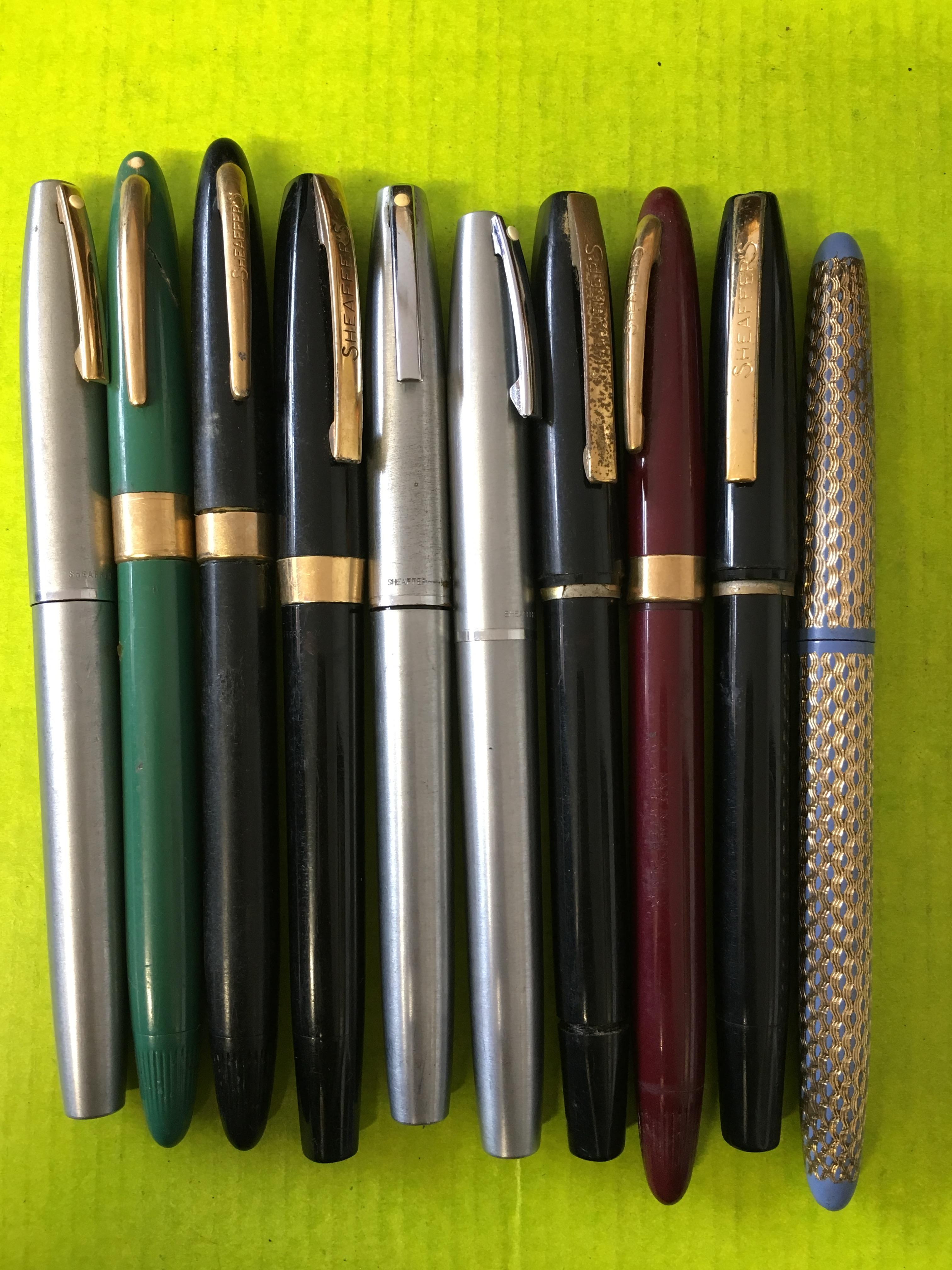 BAG OF TEN VARIOUS SHEAFFERS FOUNTAIN PENS