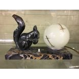 FRENCH FIGURAL SQUIRREL AND GLOBULAR GLASS TABLE LAMP 25CM WIDE