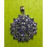 9K WHITE GOLD FLOWER HEAD TANZANITE PENDANT