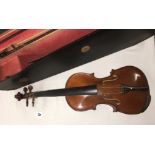 CASED VIOLIN AND TWO BOWS 60CM APPROX