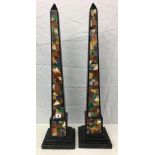 PAIR OF SPECIMEN MARBLE OBELISKS ON STEPPED SQUARE BASES 74CM H APPROX