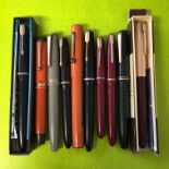 BAG OF TEN VARIOUS PARKER FOUNTAIN PENS INC TWO BOXED