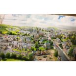 OIL ON BOARD BY JOE RICE - PANORAMIC CITY SCAPE A/F