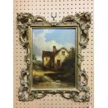 OIL ON CARD OF A CONTINENTAL COTTAGE IN GILT FRAME, SCRIPT ON REVERSE READS SEPT 11TH 1848 19.