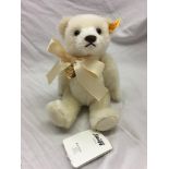 STEIFF MEMORIES BEAR YELLOW TAG WITH RED WRITING, CREAM MOHAIR, 23CM.