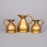 Three English Brass Haystack Measures, 19th and early 20th centuries, pint height 6 in — 15.2 cm (3