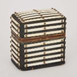 Anglo-Indian Bone Mounted Leather Ink Pot Box, mid 19th century, 4 x 4 x 2.6 in — 10.2 x 10.2 x 6.7