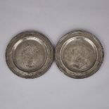 Pair of English Pewter Triple Reed Plates, John Jackson Sr., London, c.1700, diameter 9.25 in — 23.5