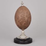 Australian Victorian Silver Plate Mounted Emu Egg on Stand, 19th century, height 8.75 in — 22.2 cm