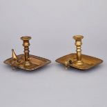 Pair of English Brass Adjustable Chamber Sticks, early 19th century, height 5.25 in — 13.3 cm