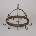 French Wrought Iron ’Dutch Crown’ Game Hanger, 18th century, diameter 14.25 in — 36.2 cm
