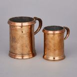 Two English Brass Standard Heavy Rim Measures, 19th/early 20th centuries, pint height 4.7 in — 12 cm