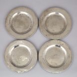 Set of Four English Pewter Plates, Alexander Cleve Jr., London, mid 18th century, diameter 9.8 in —