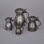 Four Scottish Graduated Pewter Lidded Measures, 18th/19th centuries, tallest height 5.25 in — 13.3 c