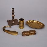 Miscellaneous Group of Brass Items, 17th, 18th and 19th centuries, candlestick height 7.1 in — 18 c