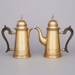 English Brass Coffee and Hot Water Pot, early 19th century, height 9.8 in — 25 cm (2 Pieces)