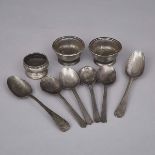 Colection of Pewter Spoons and Open Salts, 18th/19th century, diameter 3.1 in — 8 cm (9 Pieces)