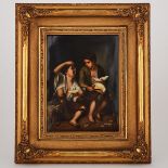 Berlin Rectangular Plaque, 'Children Eating Grapes and Melon', after Murillo, late 19th century