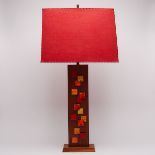 Harris Strong (American, 1920-2006) Large MId Century Modern Ceramic Tile Mounted Walnut Table Lamp