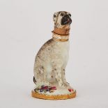 English Porcelain Seated Dog Scent Bottle, possibly Chelsea, c.1755