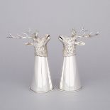 Pair of German Silver Stag's Head Stirrup Cups, for Tiffany & Co., 20th century