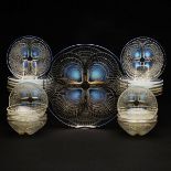 ‘Coquilles’, Twelve Lalique Moulded Opalescent Glass Plates, Eight Bowls & a Large Plate, 1930s