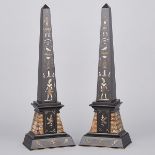 Pair of French Egyptian Revival Belgian Black Slate and Breccia Obelisks, c.1875, height 20.1 in — 5