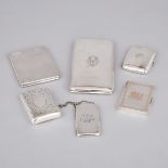 Six English Silver Cigarette Cases, c.1909-49, largest 6.7 x 3.5 in — 17 x 9 cm (6 Pieces)