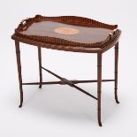 Edwardian Mahogany Tea Tray on Stand, early 20th century, 21 x 24.5 x 15.5 in — 53.3 x 62.2 x 39.4 c