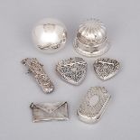 Two North American Silver Heart Shaped Small Boxes, Coin Case, Stamp Case, Two Ring Boxes and a Vict