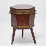 Regency Brass Bound Mahogany Octagonal Wine Cellarette on Stand, early 19th century, 26.25 x 19.25 x