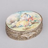 Continental Silver and Painted Enamel Oval Snuff Box, c.1900, length 2.9 in — 7.3 cm