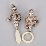 Two Victorian Silver Child’s Rattles and Whistles, George Unite, Birmingham, 19th century, largest l