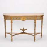 Neoclassical Italian Painted and Parcel Gilt Console Table, early 20th century, 32.25 x 53.5 x 18.75