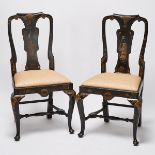 Pair of Queen Anne Style Chinoiserie Lacquered Side Chairs, early 20th century, 39.75 x 21.75 x 20.5