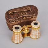 Pair of Abalone Veneered Gilt Opera Glasses, LeMaire, Paris, c.1900, height 3 in — 7.6 cm