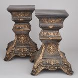 Pair of Italianate Gilt and Patinated Bronze Pedestals, 20th century, height 18.75" — 47.6 cm.