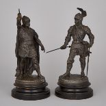 Pair of Victorian Patinated Metal Figures of Medieval Knights, 19th century, height 15 in — 38.1 cm