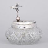 German Silver Plate and Cut Glass Musical Dressing Table Jar, mid-20th century, height 5.1 in — 13 c