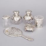 Assembled Edwardian Silver Dressing Table Set, c.1902-11, largest height 4.9 in — 12.5 cm (6 Pieces)