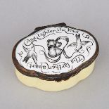 Battersea Enamel Snuff Box, c.1790, 1.25 x 2.25 x 1.65 in — 3.2 x 5.7 x 4.2 cm