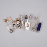 Nine Various Silver, Metal, Glass and Porcelain Perfume Bottles and Phials, late 19th/20th century,